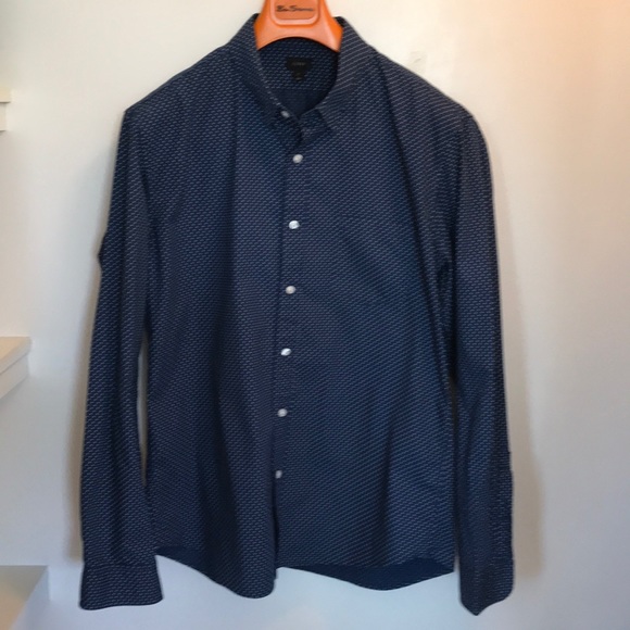 J. Crew Navy + White Polka Dot Slim Fit Shirt XL - Picture 2 of 7